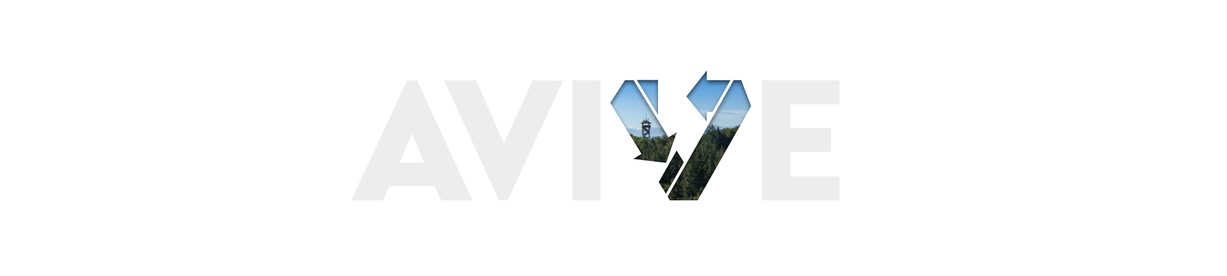 AVIVE-Logo mit integriertem Landschaftsmotiv: Im zweiten „V“ sind der Aussichtsturm und der Ebersberger Forst dargestellt.